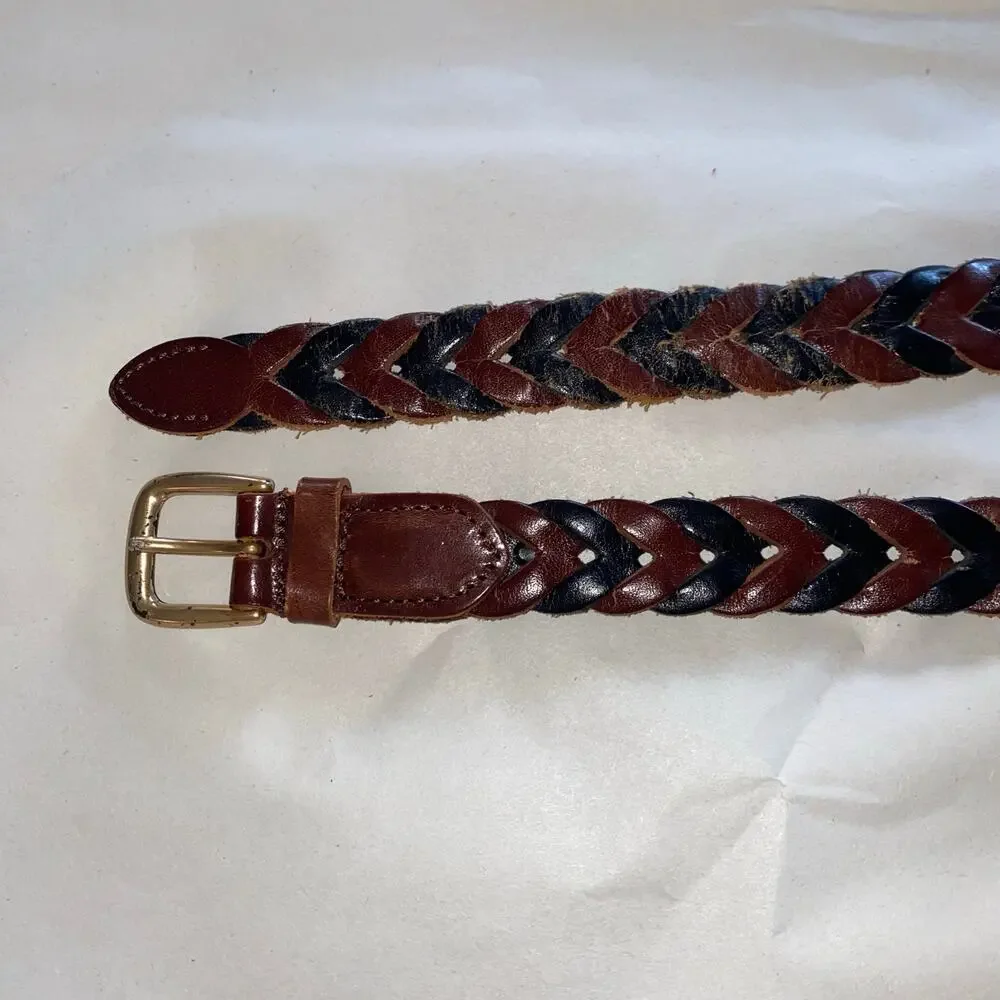 Vintage Canterbury Braided bicolor Leather Belt Brown Black Size 34 Taiwan ROC